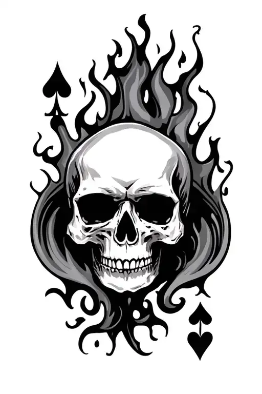 ace of spades and skull and flames tattoo design idea