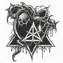 realistic human heart bleeding veins all over satanic pentagram around it. satanic symbols temple of Satan bloody thorn tattoo design idea