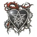 realistic human heart bleeding veins all over satanic pentagram around it. satanic symbols temple of Satan bloody thorn tattoo design idea