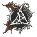 realistic human heart bleeding veins all over satanic pentagram around it. satanic symbols temple of Satan bloody thorn tattoo design idea