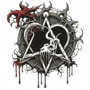 realistic human heart bleeding veins all over satanic pentagram around it. satanic symbols temple of Satan bloody thorn tattoo design idea