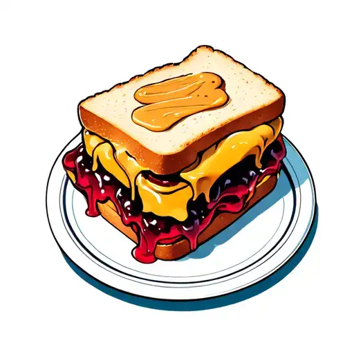 oozing peanut butter and jelly sandwich on a plate tattoo design idea