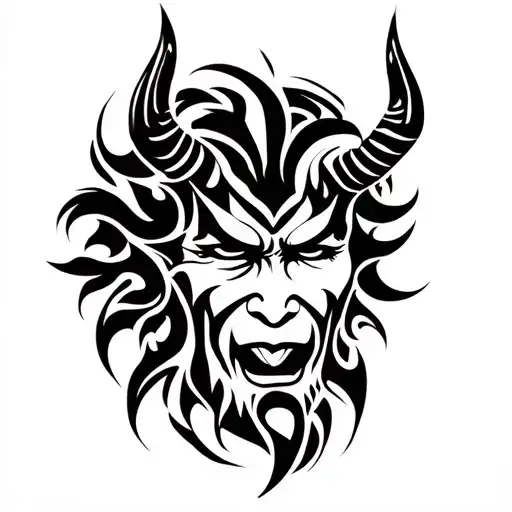 Devil face morphing tattoo design idea