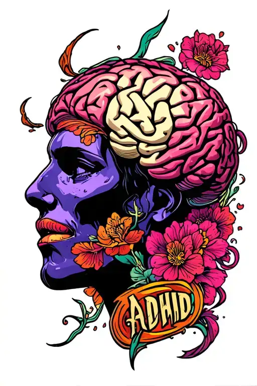 adhd brain struggle tattoo design idea