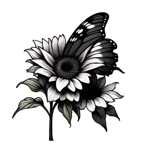 sunflower and Lillie and semicolon butterfly tattoo design idea