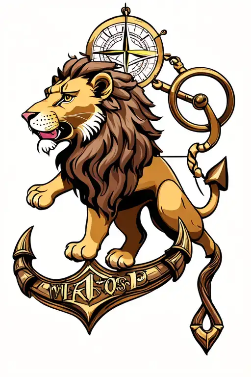 Lion, Compass, Anchor tattoo design idea