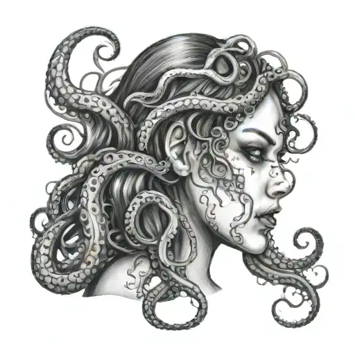 tentacles in a girl's mouth tattoo design idea