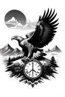eagle with peace and sand clock and mountain landscape tattoo design idea