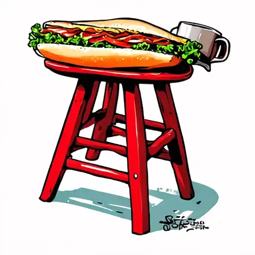banh mi on red Vietnamese stool with Vietnamese coffee tattoo design idea