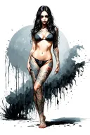 Sexy girl, petite, big boobs, wide hips, bikini . long hair,sexual. Seductive. Full Body, standing with legs and feet tattoo design idea