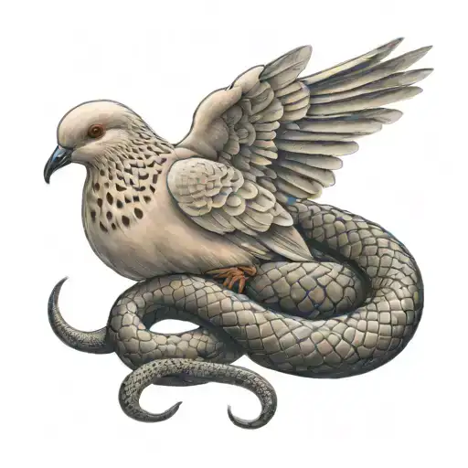 dove perched on a coiled viper snake tattoo design idea