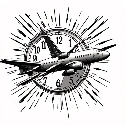 airplane inside a an analog clock tattoo design idea