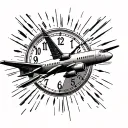 airplane inside a an analog clock tattoo design idea