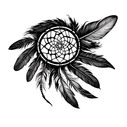 feather,dream catcher native American traditional style tattoo design idea