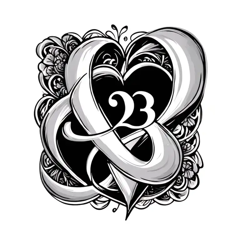 "2/3/25" double heart infinity symbol intertwined tattoo design idea