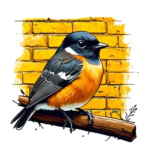 yellow brick wall with a robin  tattoo design idea