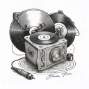 record player surrounded by lyrics written tattoo design idea