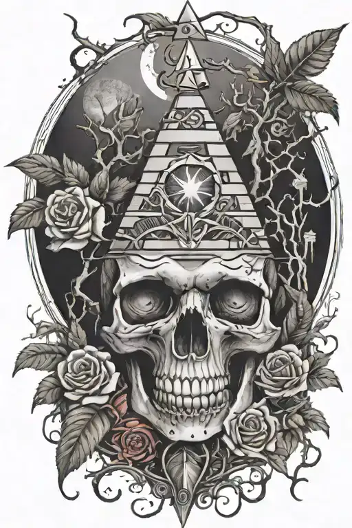 eyeball pyramid dragon roses skull tattoo design inspired tattoo with a big tree waterfall moon whale nasty bird snakes  tattoo design idea