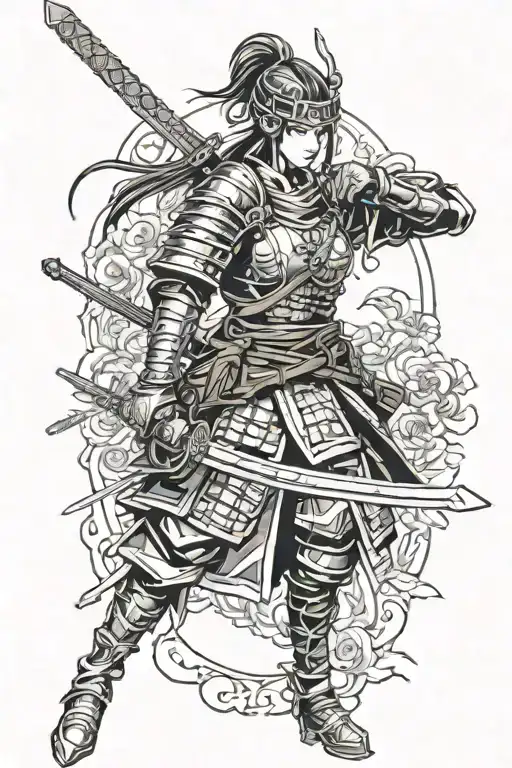 samurai girl in dark souls in portrait tattoo design idea