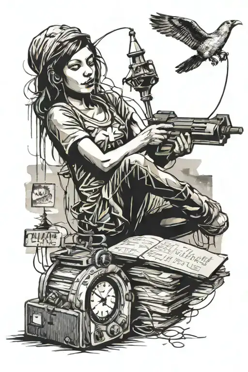 persistence of memory and Banksy girl tattoo design idea