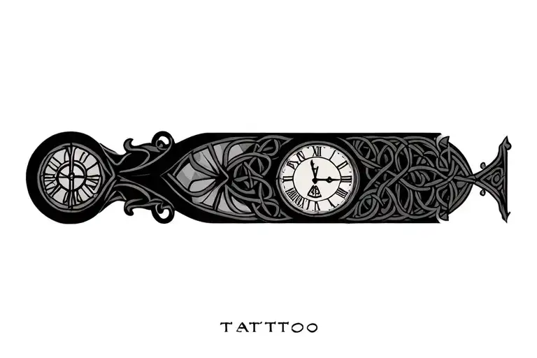 celtic castle clock tower tattoo design idea