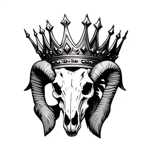 ram skull wearing a kings crown tattoo design idea