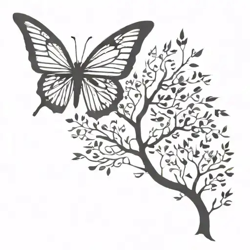 butterfly tree spine tattoo design idea