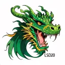 Tiamat's green dragon head with the letters "LSD20" tattoo design idea