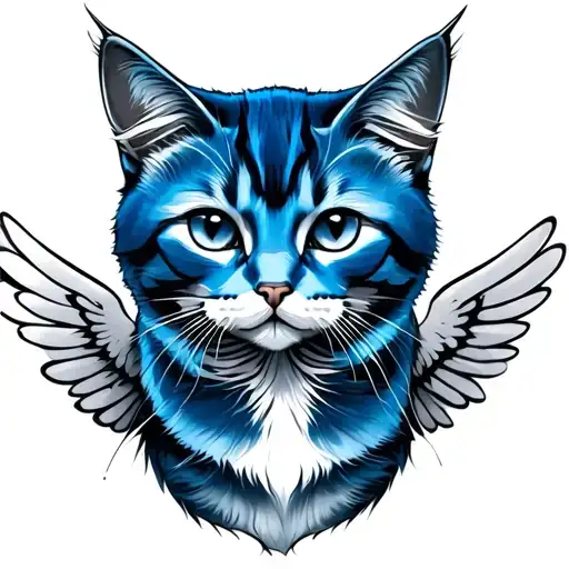 blue russian cat with wings tattoo design idea