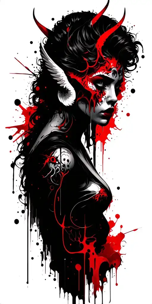 separate angel vs. demon conflict based tattoo design idea