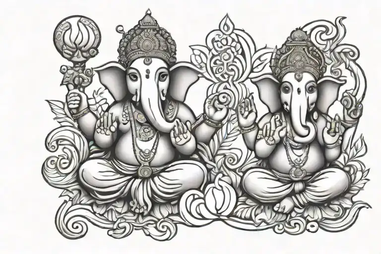 shiv sati and ganpati outline tattoo design idea
