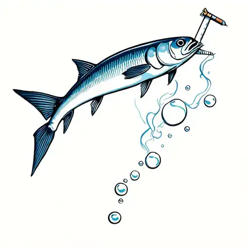 sardine smoking a cigarette throwing smoke bubbles tattoo design idea