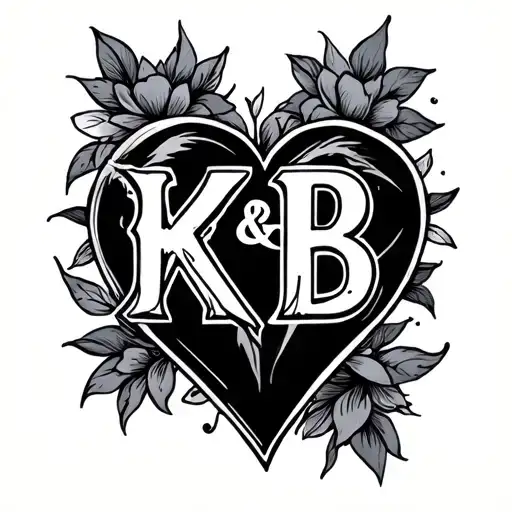 K and B and Heart tattoo design idea