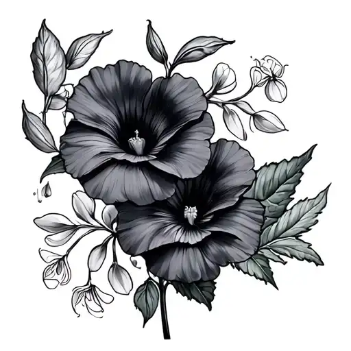 morning glory, carnation, snowdrop and violet flowers tattoo design idea