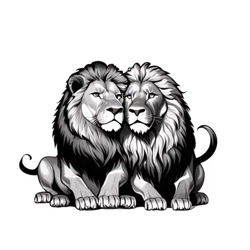male and female lion hugging each other tattoo design idea