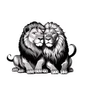 male and female lion hugging each other tattoo design idea