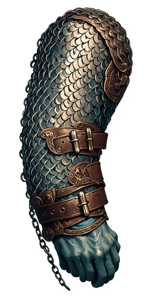 Segmented metal plate design featuring chainmail,buckles, and plates tattoo design idea