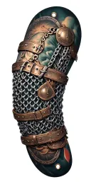 Segmented metal plate design featuring chainmail,buckles, and plates tattoo design idea