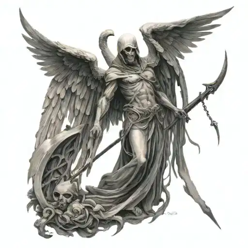 A combination of a reaper and arch angel symbolizing the balance between life and death tattoo design idea