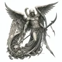 A combination of a reaper and arch angel symbolizing the balance between life and death tattoo design idea