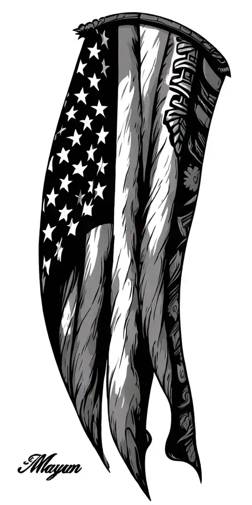 American and Mexican flag with Mayan lettering  tattoo design idea