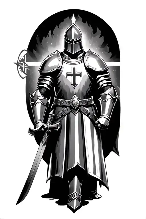 knights Templar knight in full armour tattoo design idea