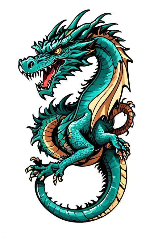 mechanical dragon flying tattoo design idea