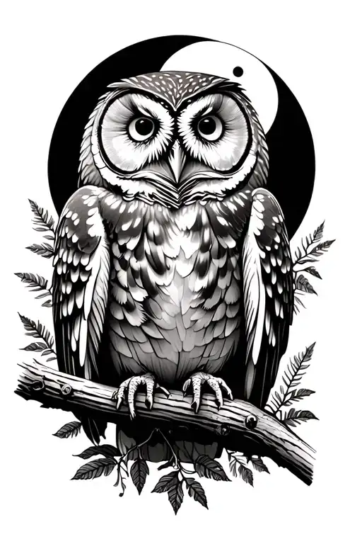 barred owl full moon forest surrounded tattoo design idea