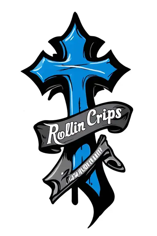 Blue cross with the name Rollin Crips tattoo design idea