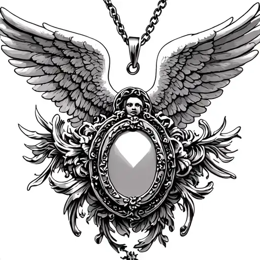 cherub angel  locket with m and b tattoo design idea