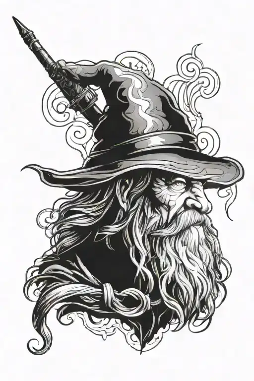 Gandalf's head and pipe tattoo design idea