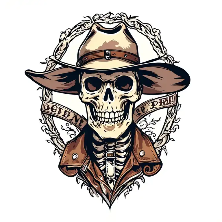 neo traditional skeleton cowboy tattoo design idea