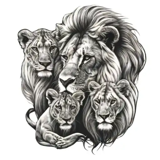 Lion Lioness And 3 Cubs tattoo design idea
