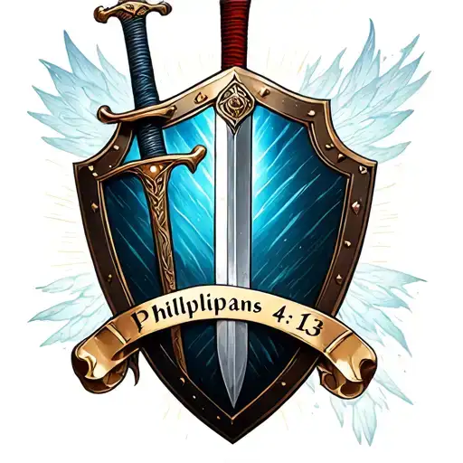 "Philippians 4:13" sword and shield  tattoo design idea